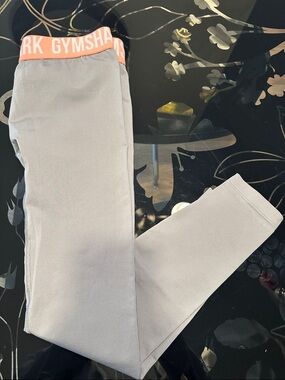 Gymshark Woman’s Large Gray Leggings with Coral Logo Waistband